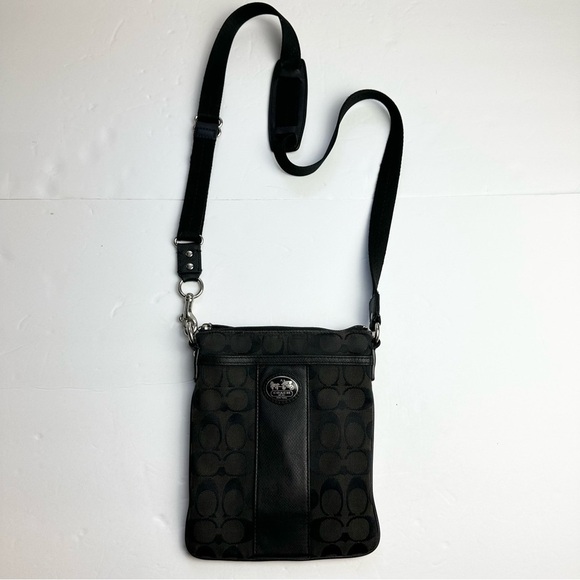 Coach Sutton Signature Swingpack Crossbody Monogram Adjustable Black FLAWS - Picture 1 of 10